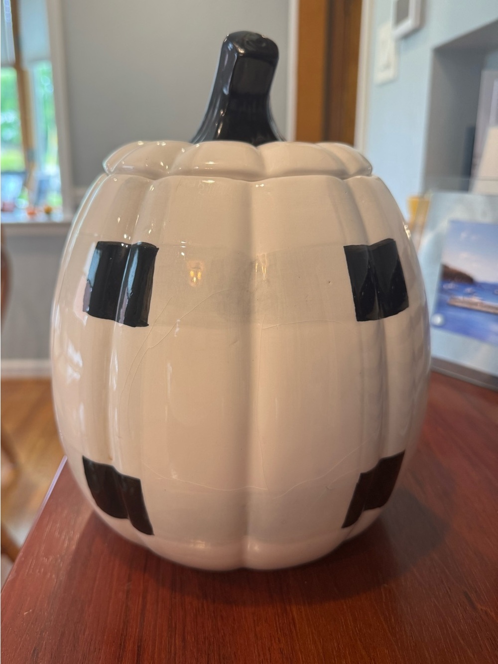 Ceramic White and Black Pumpkin Canister - Home Accents